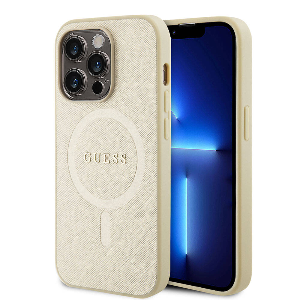 iPhone 15 Pro Kılıf Guess Orjinal Lisanslı M-safe Şarj Özellikli Yazı Logolu Saffiano Kılıf
