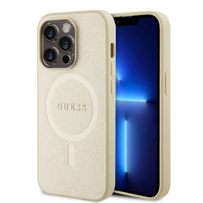 iPhone 15 Pro Kılıf Guess Orjinal Lisanslı M-safe Şarj Özellikli Yazı Logolu Saffiano Kılıf