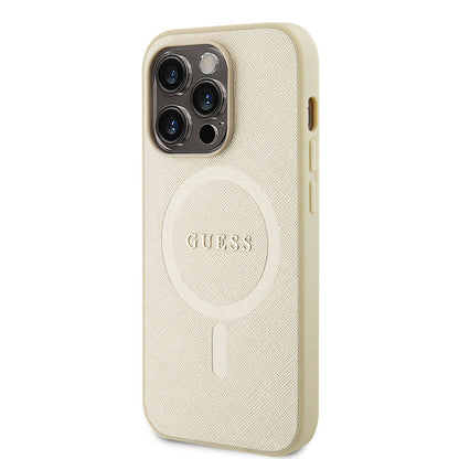 iPhone 15 Pro Kılıf Guess Orjinal Lisanslı M-safe Şarj Özellikli Yazı Logolu Saffiano Kılıf