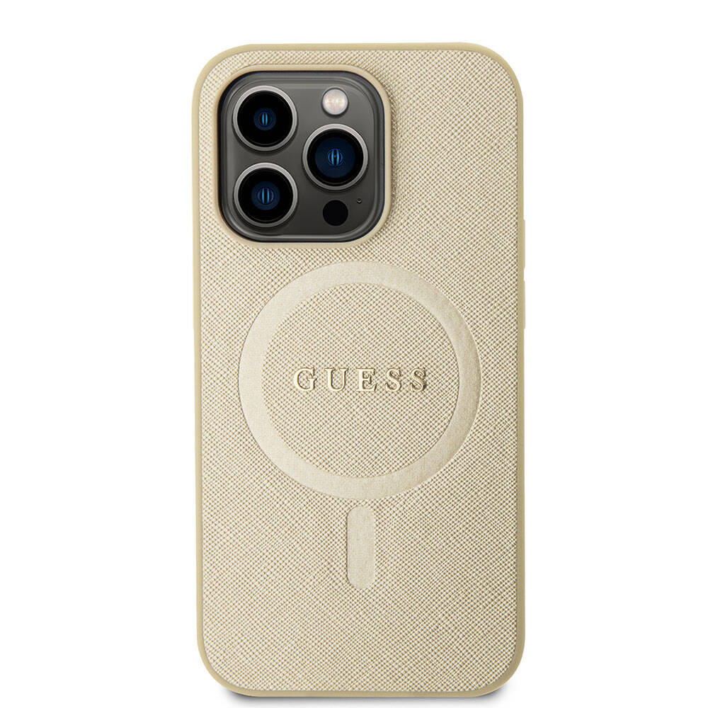 iPhone 15 Pro Kılıf Guess Orjinal Lisanslı M-safe Şarj Özellikli Yazı Logolu Saffiano Kılıf