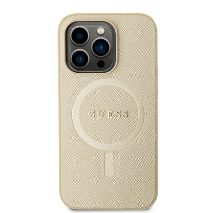 iPhone 15 Pro Kılıf Guess Orjinal Lisanslı M-safe Şarj Özellikli Yazı Logolu Saffiano Kılıf