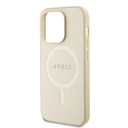 iPhone 15 Pro Kılıf Guess Orjinal Lisanslı M-safe Şarj Özellikli Yazı Logolu Saffiano Kılıf