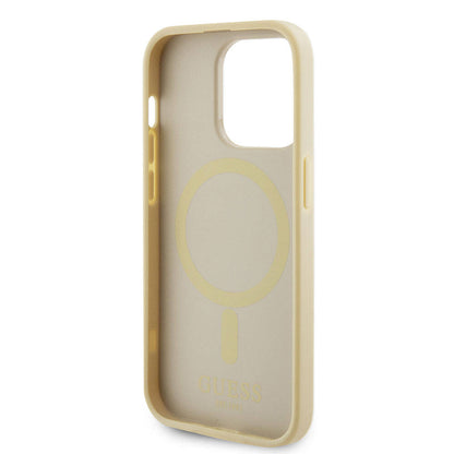 iPhone 15 Pro Kılıf Guess Orjinal Lisanslı M-safe Şarj Özellikli Yazı Logolu Saffiano Kılıf
