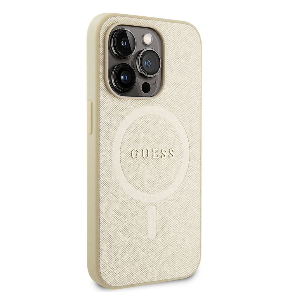iPhone 15 Pro Kılıf Guess Orjinal Lisanslı M-safe Şarj Özellikli Yazı Logolu Saffiano Kılıf