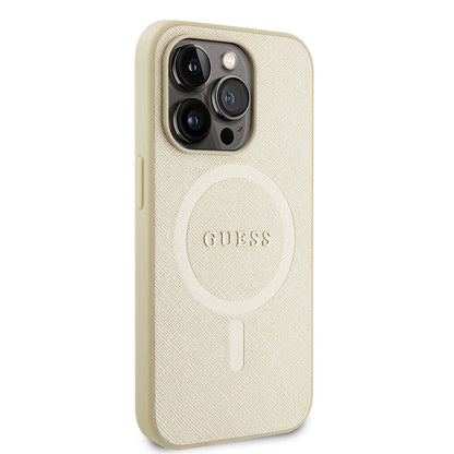 iPhone 15 Pro Kılıf Guess Orjinal Lisanslı M-safe Şarj Özellikli Yazı Logolu Saffiano Kılıf