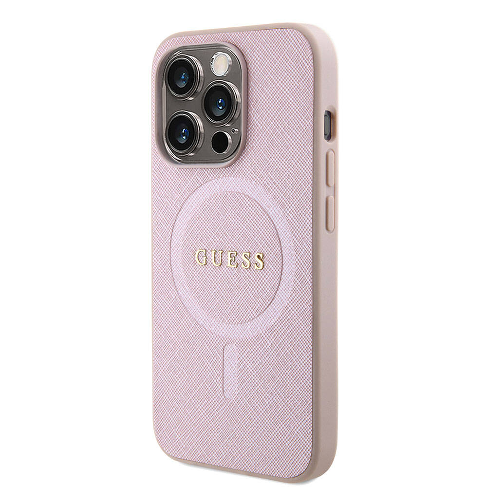 iPhone 15 Pro Kılıf Guess Orjinal Lisanslı M-safe Şarj Özellikli Yazı Logolu Saffiano Kılıf