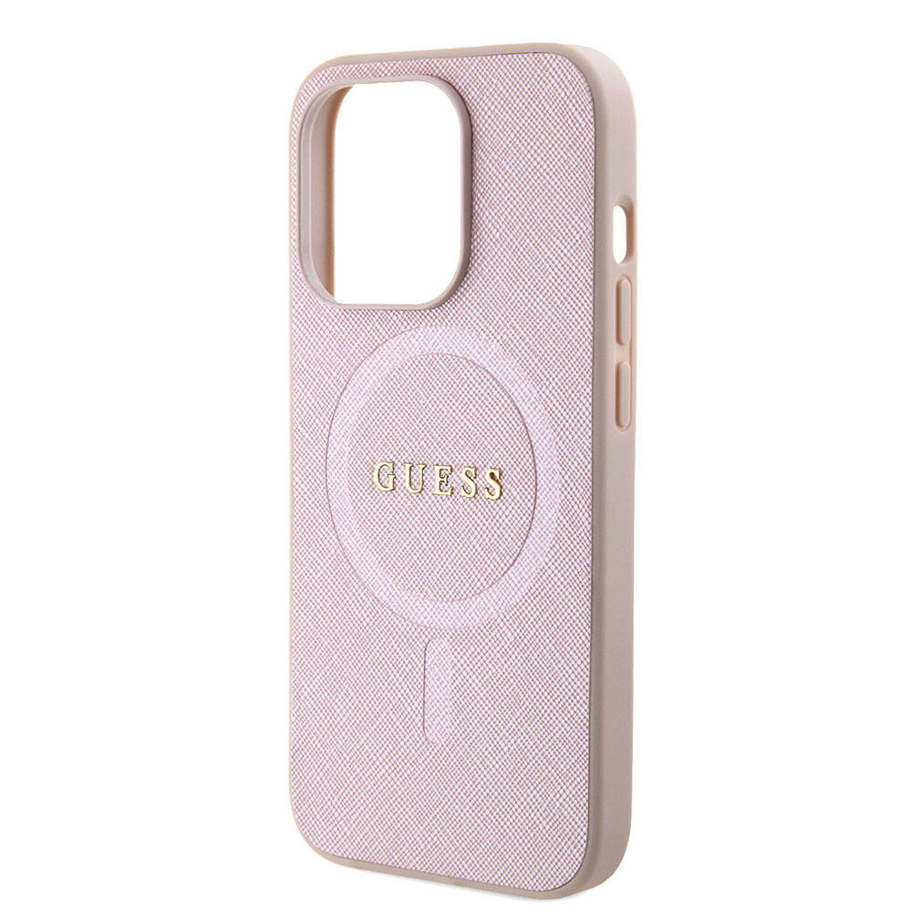 iPhone 15 Pro Kılıf Guess Orjinal Lisanslı M-safe Şarj Özellikli Yazı Logolu Saffiano Kılıf