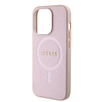 iPhone 15 Pro Kılıf Guess Orjinal Lisanslı M-safe Şarj Özellikli Yazı Logolu Saffiano Kılıf