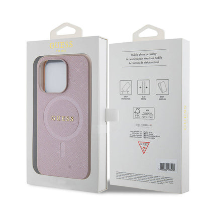 iPhone 15 Pro Kılıf Guess Orjinal Lisanslı M-safe Şarj Özellikli Yazı Logolu Saffiano Kılıf