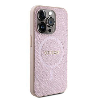 iPhone 15 Pro Kılıf Guess Orjinal Lisanslı M-safe Şarj Özellikli Yazı Logolu Saffiano Kılıf