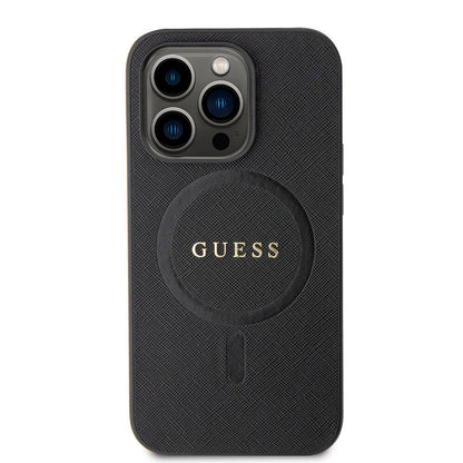iPhone 15 Pro Kılıf Guess Orjinal Lisanslı M-safe Şarj Özellikli Yazı Logolu Saffiano Kılıf