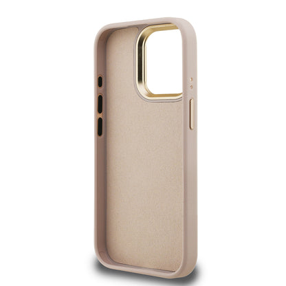 iPhone 15 Pro Kılıf Guess Orjinal Lisanslı PU Deri 4G Desenli Metal Büyük 4G ve Yazı Logolu Kamera Standlı Kılıf