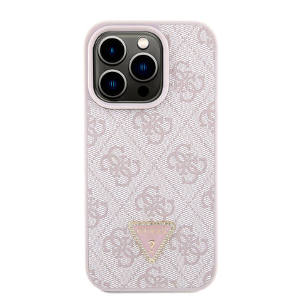 iPhone 15 Pro Kılıf Guess Orjinal Lisanslı PU Deri Askılı Taşlı Üçgen Logo 4G Desenli Strass Crossbody Kılıf
