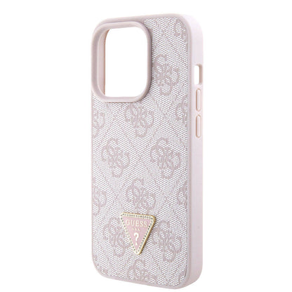 iPhone 15 Pro Kılıf Guess Orjinal Lisanslı PU Deri Askılı Taşlı Üçgen Logo 4G Desenli Strass Crossbody Kılıf
