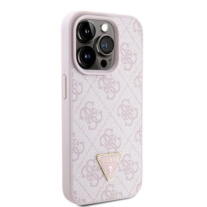 iPhone 15 Pro Kılıf Guess Orjinal Lisanslı PU Deri Askılı Taşlı Üçgen Logo 4G Desenli Strass Crossbody Kılıf