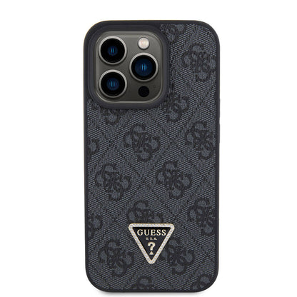 iPhone 15 Pro Kılıf Guess Orjinal Lisanslı PU Deri Askılı Taşlı Üçgen Logo 4G Desenli Strass Crossbody Kılıf