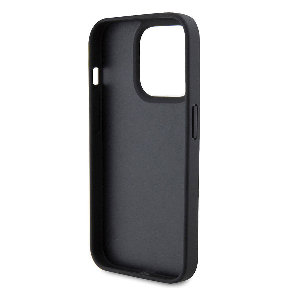 iPhone 15 Pro Kılıf Guess Orjinal Lisanslı PU Deri Askılı Taşlı Üçgen Logo 4G Desenli Strass Crossbody Kılıf