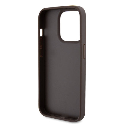 iPhone 15 Pro Kılıf Guess Orjinal Lisanslı PU Deri Askılı Taşlı Üçgen Logo 4G Desenli Strass Crossbody Kılıf