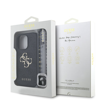 iPhone 15 Pro Kılıf Guess Orjinal Lisanslı PU Deri Bilek Askı İpli Metal Büyük 4G ve Yazı Logolu Kılıf