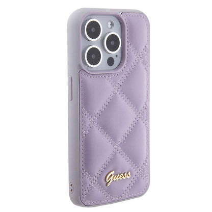 iPhone 15 Pro Kılıf Guess Orjinal Lisanslı PU Deri Metal Yazı Logolu Kapitone Kılıf