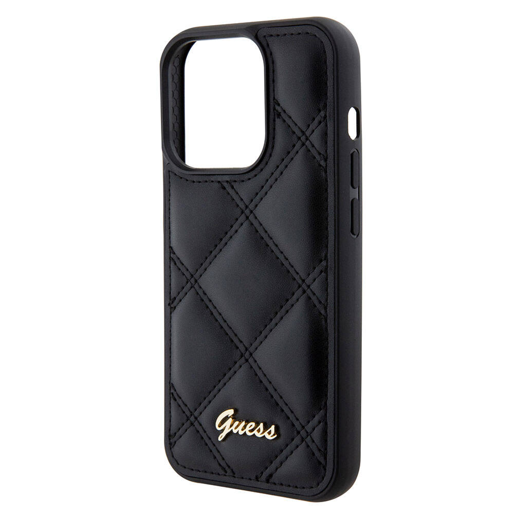 iPhone 15 Pro Kılıf Guess Orjinal Lisanslı PU Deri Metal Yazı Logolu Kapitone Kılıf