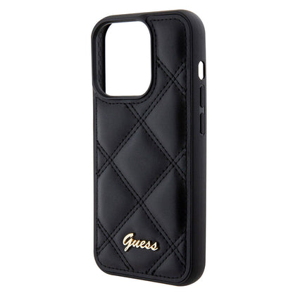 iPhone 15 Pro Kılıf Guess Orjinal Lisanslı PU Deri Metal Yazı Logolu Kapitone Kılıf