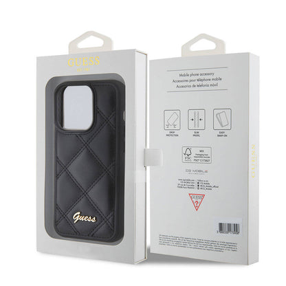 iPhone 15 Pro Kılıf Guess Orjinal Lisanslı PU Deri Metal Yazı Logolu Kapitone Kılıf