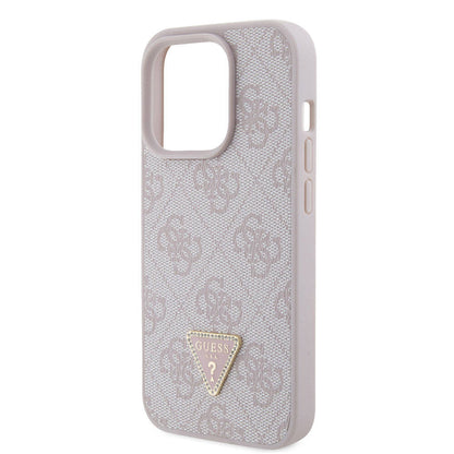 iPhone 15 Pro Kılıf Guess Orjinal Lisanslı PU Deri Taşlı Üçgen Logo 4G Desenli Strass Kılıf