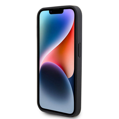 iPhone 15 Pro Kılıf Guess Orjinal Lisanslı PU Deri Taşlı Üçgen Logo 4G Desenli Strass Kılıf