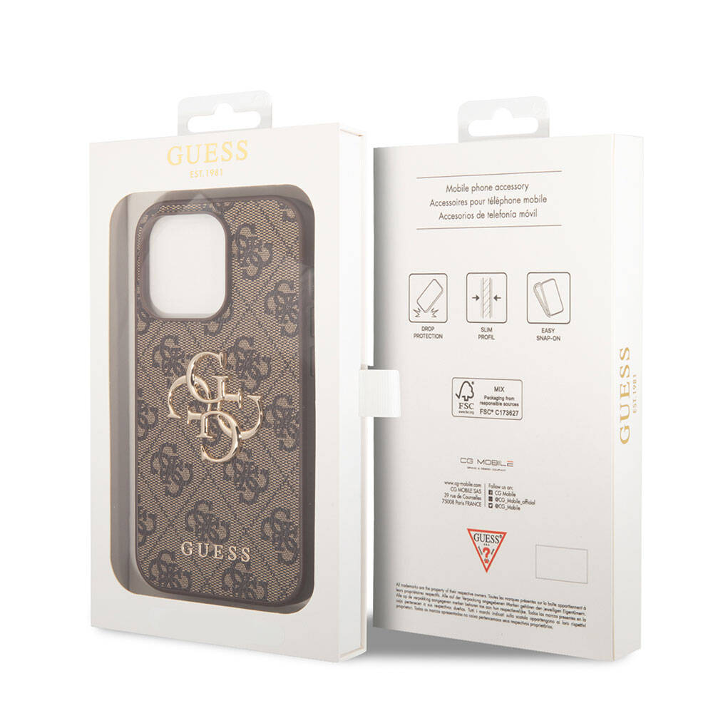iPhone 15 Pro Kılıf Guess Orjinal Lisanslı PU Deri Yazı ve 4G Metal Logolu Desenli Kılıf