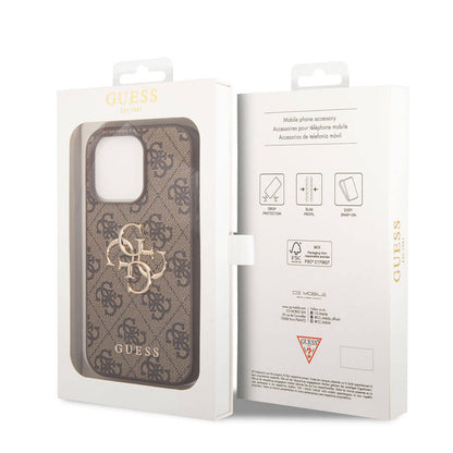 iPhone 15 Pro Kılıf Guess Orjinal Lisanslı PU Deri Yazı ve 4G Metal Logolu Desenli Kılıf