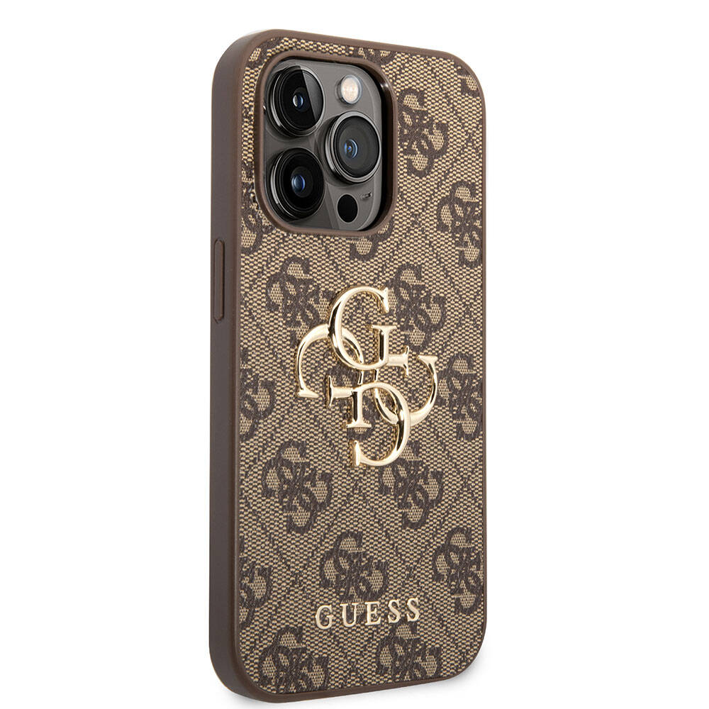 iPhone 15 Pro Kılıf Guess Orjinal Lisanslı PU Deri Yazı ve 4G Metal Logolu Desenli Kılıf