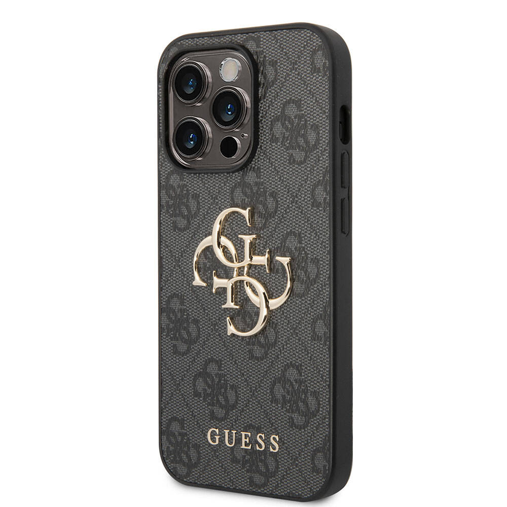 iPhone 15 Pro Kılıf Guess Orjinal Lisanslı PU Deri Yazı ve 4G Metal Logolu Desenli Kılıf