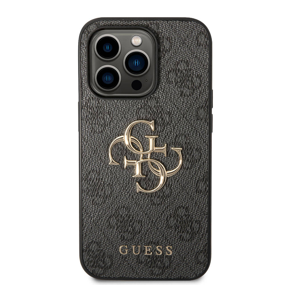 iPhone 15 Pro Kılıf Guess Orjinal Lisanslı PU Deri Yazı ve 4G Metal Logolu Desenli Kılıf
