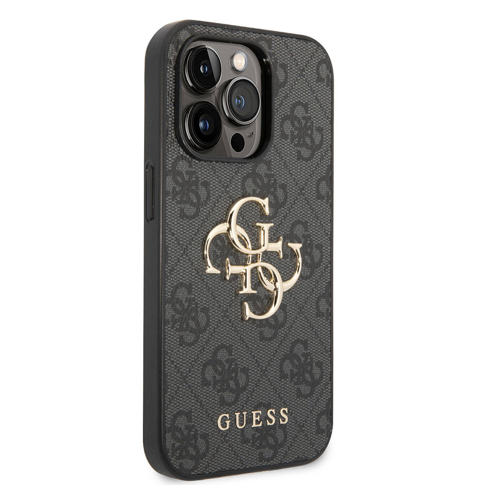 iPhone 15 Pro Kılıf Guess Orjinal Lisanslı PU Deri Yazı ve 4G Metal Logolu Desenli Kılıf