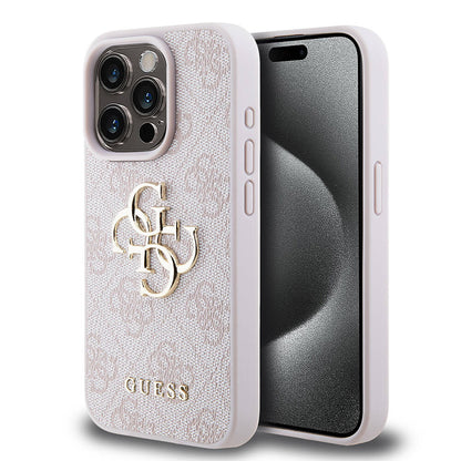 iPhone 15 Pro Kılıf Guess Orjinal Lisanslı PU Deri Yazı ve 4G Metal Logolu Desenli Kılıf