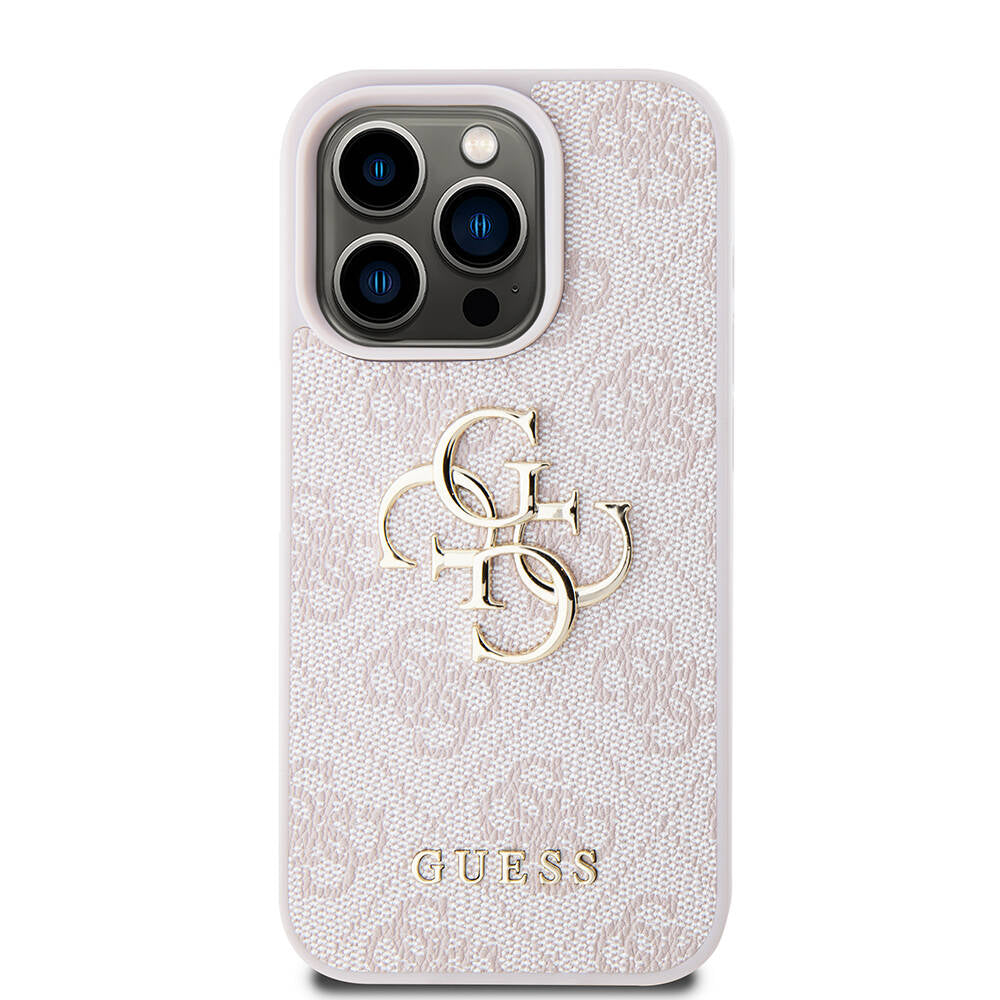 iPhone 15 Pro Kılıf Guess Orjinal Lisanslı PU Deri Yazı ve 4G Metal Logolu Desenli Kılıf