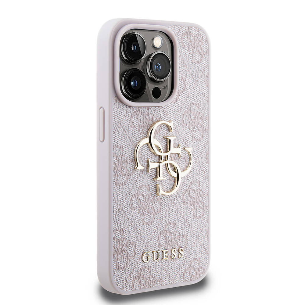 iPhone 15 Pro Kılıf Guess Orjinal Lisanslı PU Deri Yazı ve 4G Metal Logolu Desenli Kılıf