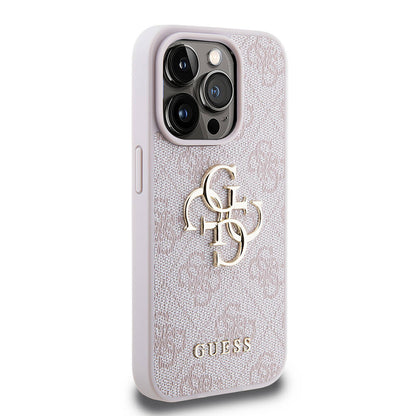 iPhone 15 Pro Kılıf Guess Orjinal Lisanslı PU Deri Yazı ve 4G Metal Logolu Desenli Kılıf