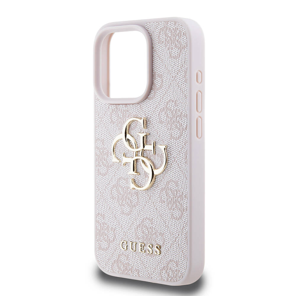 iPhone 15 Pro Kılıf Guess Orjinal Lisanslı PU Deri Yazı ve 4G Metal Logolu Desenli Kılıf
