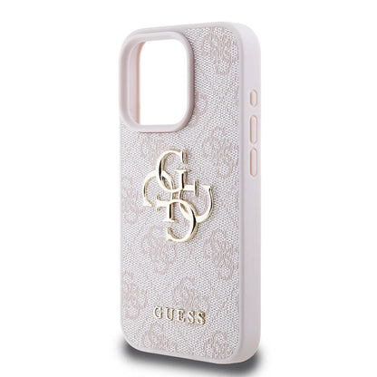 iPhone 15 Pro Kılıf Guess Orjinal Lisanslı PU Deri Yazı ve 4G Metal Logolu Desenli Kılıf