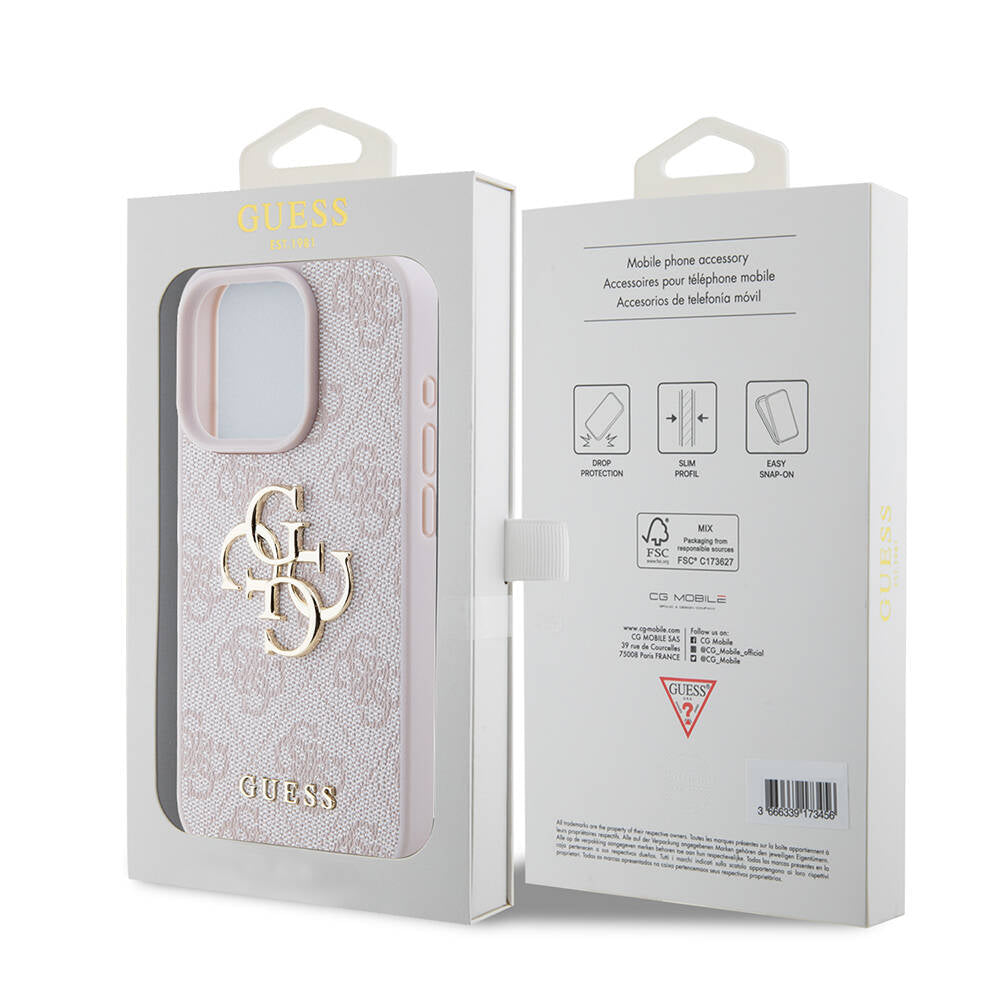 iPhone 15 Pro Kılıf Guess Orjinal Lisanslı PU Deri Yazı ve 4G Metal Logolu Desenli Kılıf