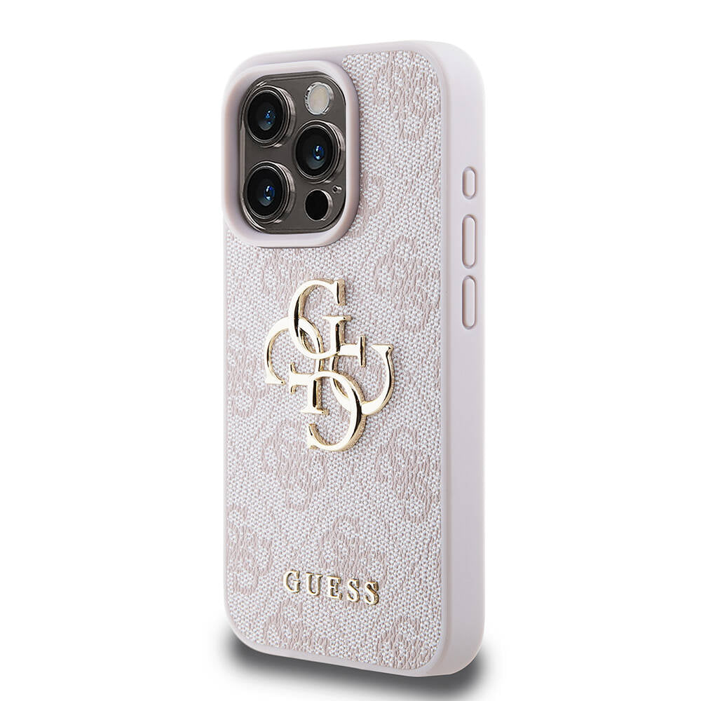 iPhone 15 Pro Kılıf Guess Orjinal Lisanslı PU Deri Yazı ve 4G Metal Logolu Desenli Kılıf