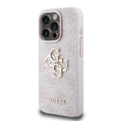 iPhone 15 Pro Kılıf Guess Orjinal Lisanslı PU Deri Yazı ve 4G Metal Logolu Desenli Kılıf
