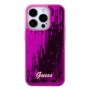 Apple iPhone 15 Pro Max Kılıf Guess Orjinal Lisanslı Pullu Arka Yüzey Metal Yazı Logolu Sequin Script Kapak