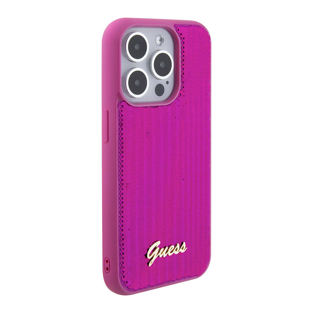 iPhone 15 Pro Kılıf Guess Orjinal Lisanslı Pullu Arka Yüzey Metal Yazı Logolu Sequin Script Kılıf
