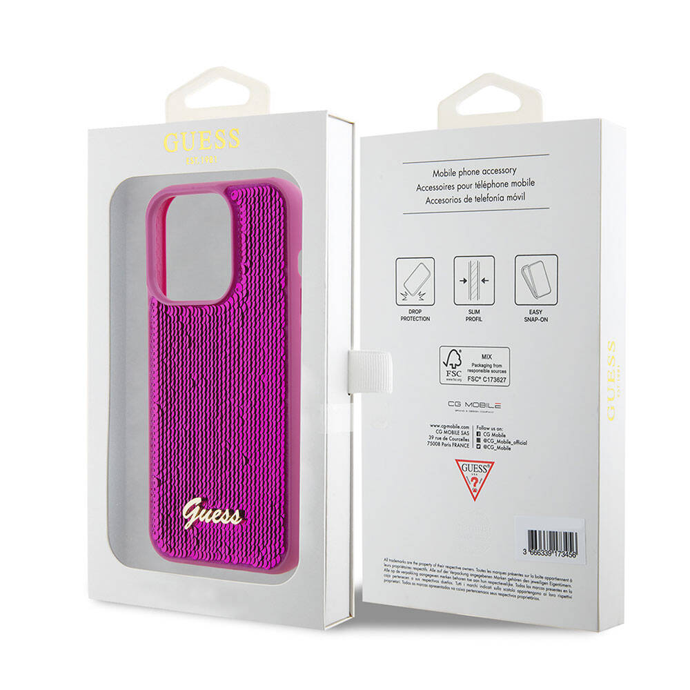 iPhone 15 Pro Kılıf Guess Orjinal Lisanslı Pullu Arka Yüzey Metal Yazı Logolu Sequin Script Kılıf