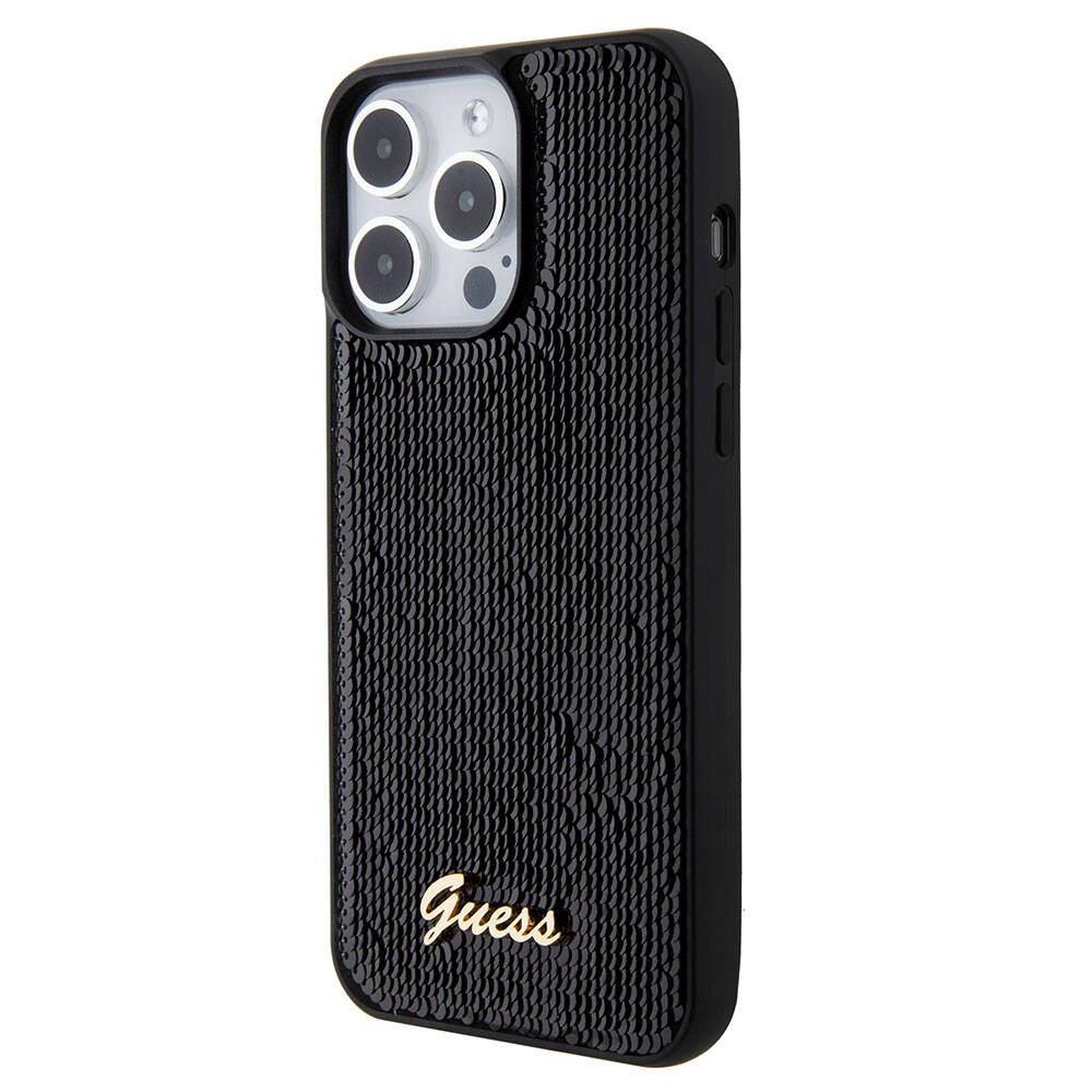 iPhone 15 Pro Kılıf Guess Orjinal Lisanslı Pullu Arka Yüzey Metal Yazı Logolu Sequin Script Kılıf