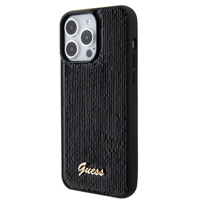 iPhone 15 Pro Kılıf Guess Orjinal Lisanslı Pullu Arka Yüzey Metal Yazı Logolu Sequin Script Kılıf