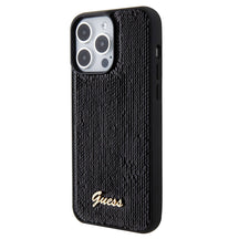 Apple iPhone 15 Pro Kılıf Guess Orjinal Lisanslı Pullu Arka Yüzey Metal Yazı Logolu Sequin Script Kapak